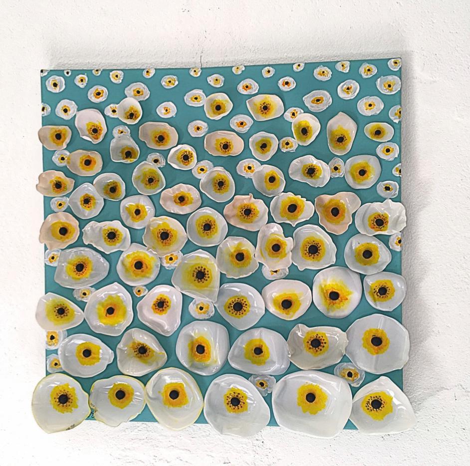 JOIS (39/39 cm pièce unique 100% faire à la main (peinture acrylique + des fleurs)tableau en 3D)